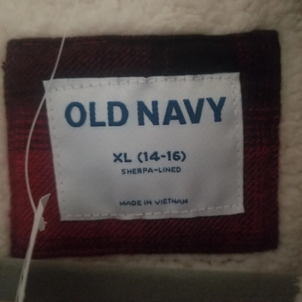 NWT Old Navy Boy's Plaid Flannel Sherpa Lined Jacket Red Buffalo Plaid X…